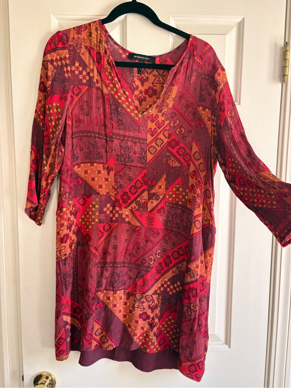 BCBGeneration Red Mix V-Neck Women's Tunic dress